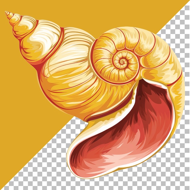 Gedetailleerde illustratie van een gouden schelp met een spiraalvormige vorm