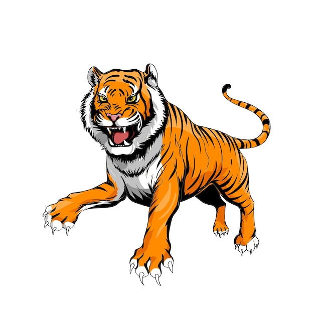 Gedetailleerde kleurrijke brullende koninklijke Bengaalse tijgerillustratie