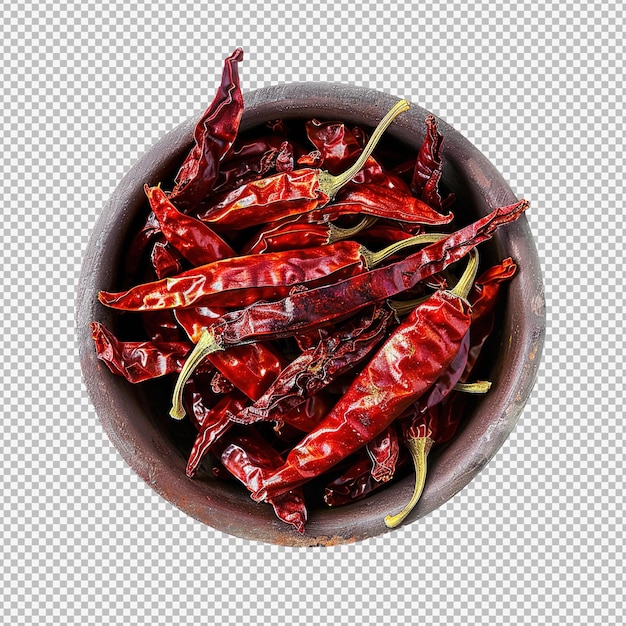 Gedroogde chili's op een schaal.