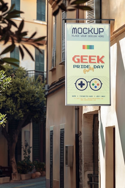 PSD geek pride day outdoor advertising  mockup