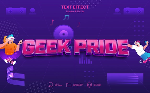 PSD geek pride day text effect