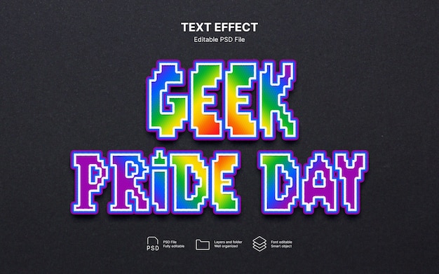 PSD geek pride day text effect