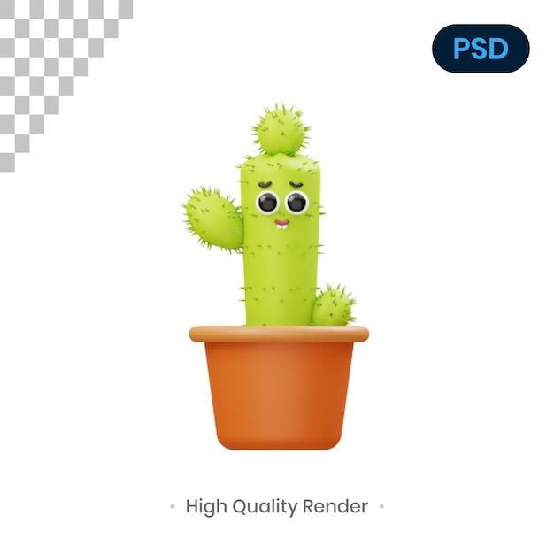 PSD geeky kaktus 3d render ilustracji premium psd