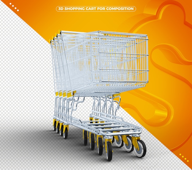 Geel 3d geïsoleerd boodschappenwagentje