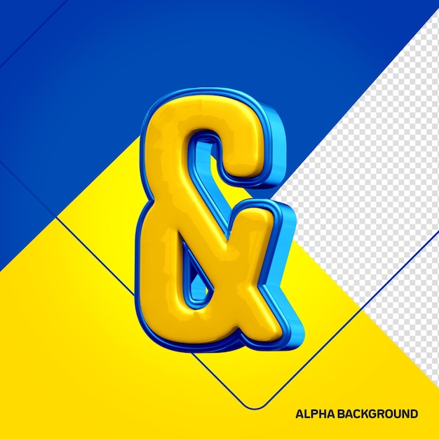 PSD geel alfabet met blauwe ampersand brief e 3d