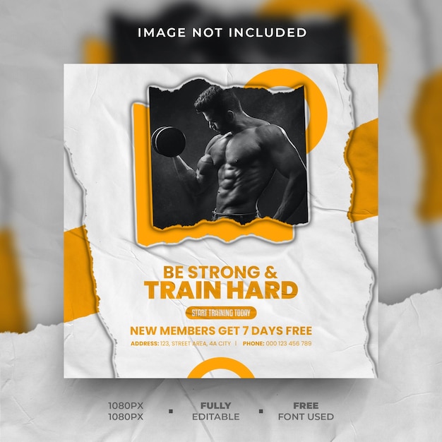 Geel fitness flyer social media post ontwerp