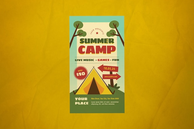 Geel plat ontwerp zomerkamp instagram-verhaal