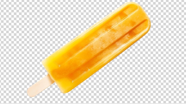 PSD geel popsicle ijs op een stok geïsoleerd op een doorzichtige achtergrond mango ijs