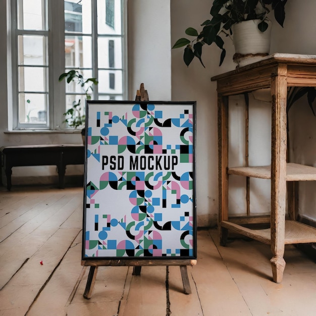 PSD geframeerde poster mockup interieur render illustratie hedendaagse kunst showcase