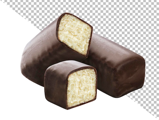 Geglazuurde kwark, chocolade cheesecake geïsoleerd op een witte achtergrond