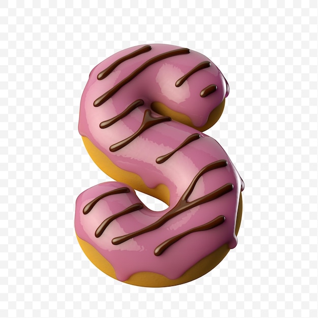 PSD geglazuurde roze donut met chocolade letter s 3d illustratie