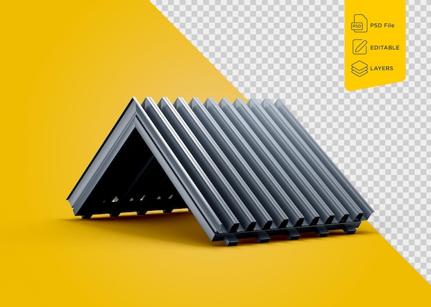 Gegoolde gegalvaniseerde ijzer voor daken van huizen Metalen platen op gele achtergrond 3d illustratie