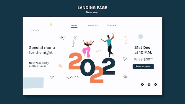 PSD geïllustreerde sjabloon voor bestemmingspagina's voor het nieuwe jaar