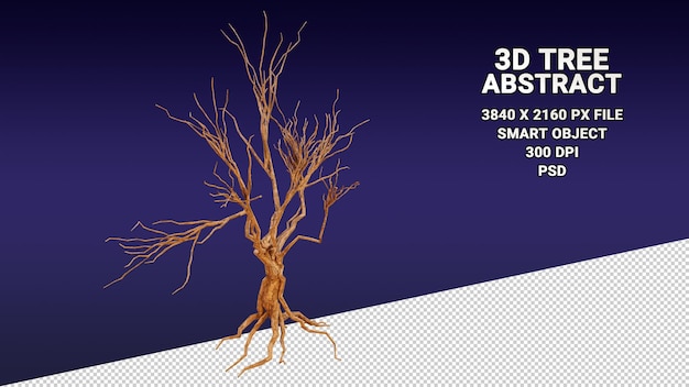 Geïsoleerd 3D-model van een boom zonder bladeren op een transparante achtergrond