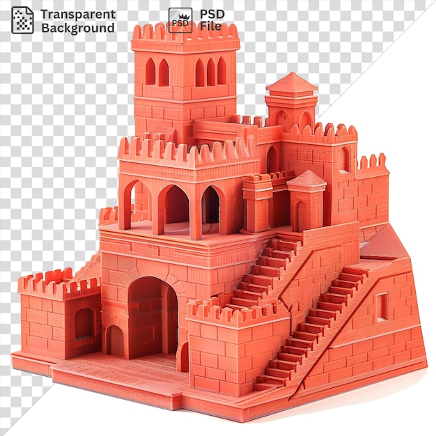 PSD geïsoleerd 3d-model van het alhambra met een rode trap en gebouw