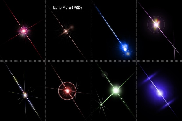 PSD geïsoleerd kleurrijke lens flakkert weergave