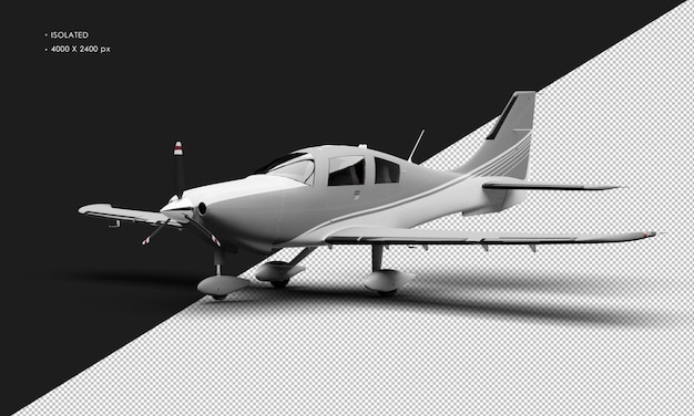 PSD geïsoleerd realistisch matgrijs single engine propeller low wing light airplane van links vooraanzicht