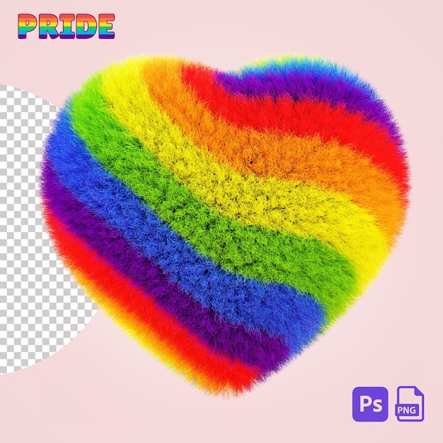 PSD geïsoleerd regenboog harig hart op een transparante achtergrond voor de viering van de lgbtqia pride-maand