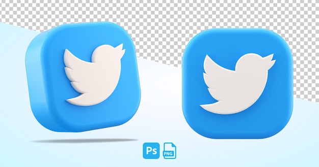 Geïsoleerd twitter-logo vogelpictogram uitgesneden object blauw symbool op transparante achtergrond in 3d-rendering