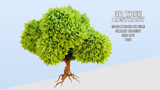 Geïsoleerde 3D-model van boom met abstracte groene bladeren op transparante background