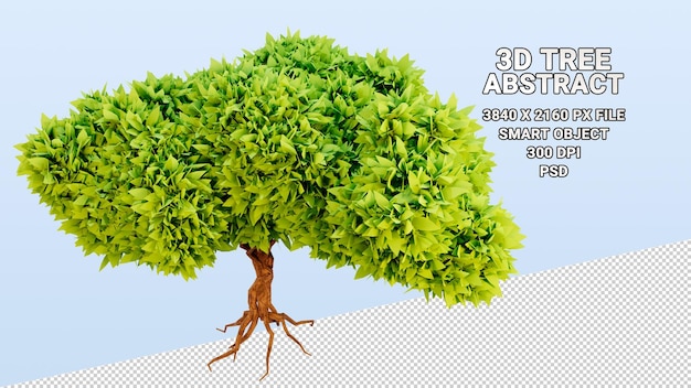 Geïsoleerde 3D-model van boom met abstracte groene bladeren op transparante background