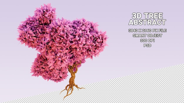 Geïsoleerde 3d-model van boom met abstracte roze bladeren op transparante background