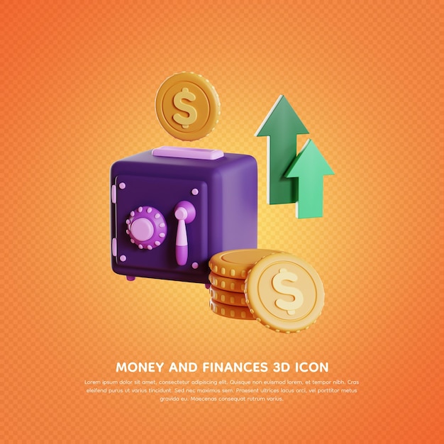 Geïsoleerde geld en financiën 3d pictogram 3D-rendering