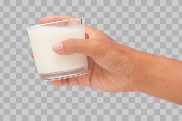 Geïsoleerde hand met glas melk