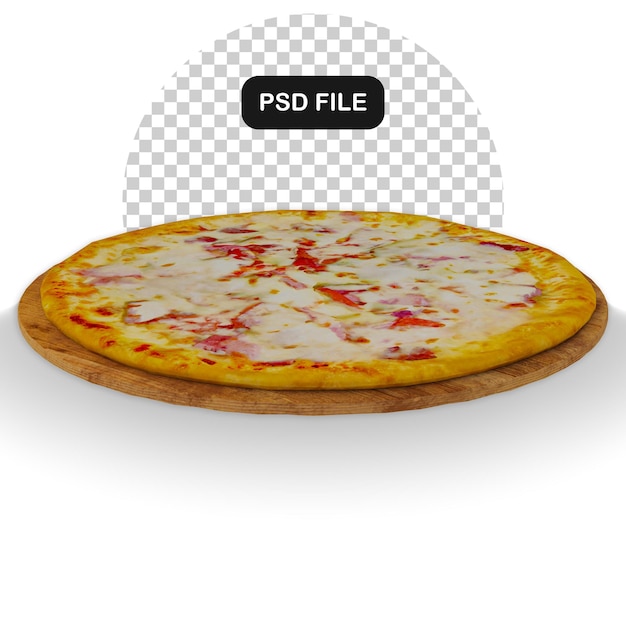 Geïsoleerde Pizza 3D-realistische render. Heerlijke Pizza Op Houten Plaat Geïsoleerd Op Een Witte Achtergrond