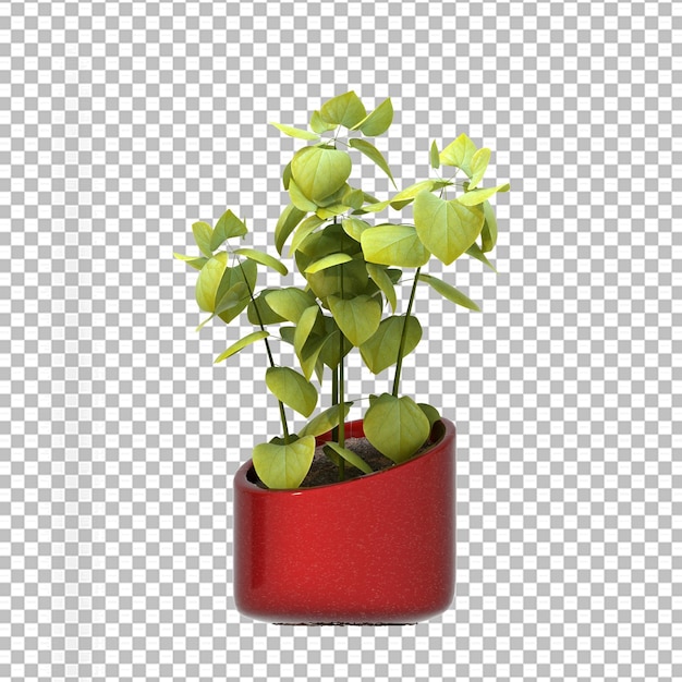 Geïsoleerde plant in rode pot in 3d-rendering