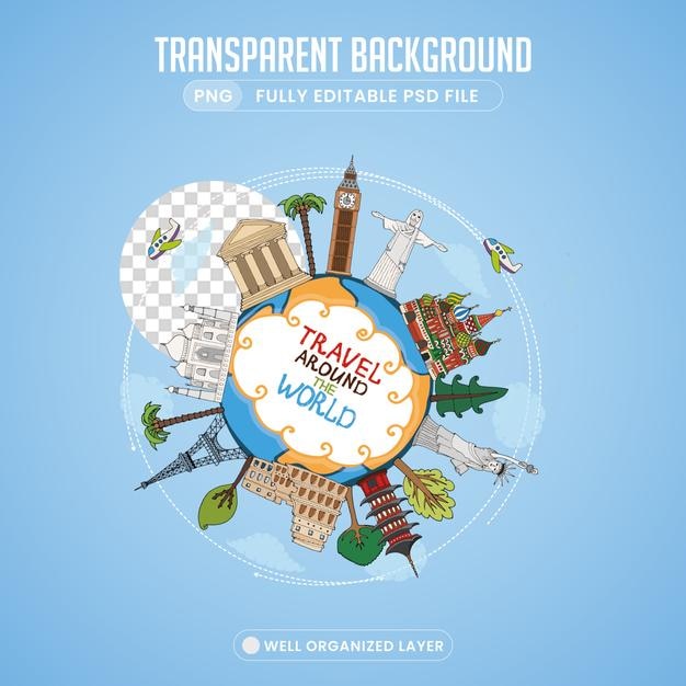 Geïsoleerde PNG-afbeeldingen voor Travel Tour Family Trips en World Tour HighQuality Stock Graphics