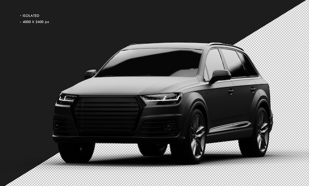 Geïsoleerde realistische donkere metalen matzwarte sport Elegante SUV-auto vanuit de linkerhoekweergave