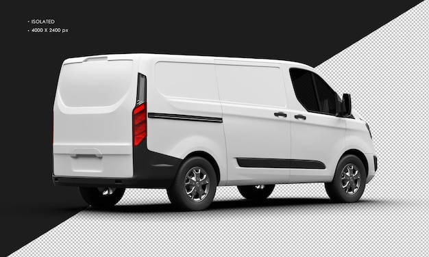 Geïsoleerde realistische elegante mat witte moderne luxe bestelwagen auto van rechts achteraanzicht