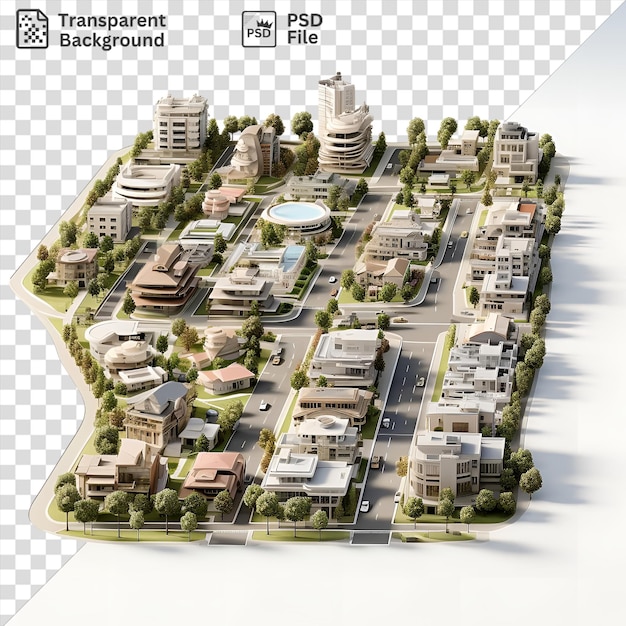 geïsoleerde realistische fotografische stedelijke planners stadsmodel met een wit gebouw en een groene boom tegen een blauwe lucht