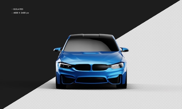 Geïsoleerde realistische glanzende blauwe elegante sport stadsauto van vooraanzicht