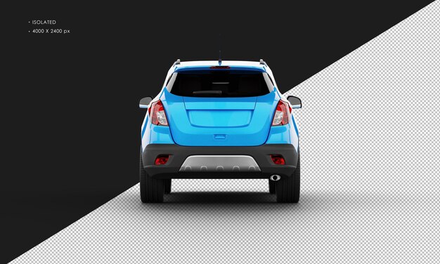 Geïsoleerde realistische glanzende blauwe moderne sportstad SUV-auto van achteraanzicht