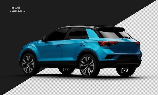 Geïsoleerde realistische glanzende blauwe moderne stad SUV sportwagen van links achteraanzicht