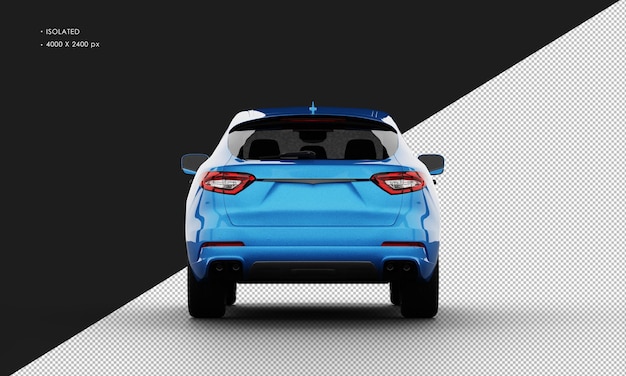 Geïsoleerde realistische glanzende blauwe moderne stadssport SUV auto van achteraanzicht
