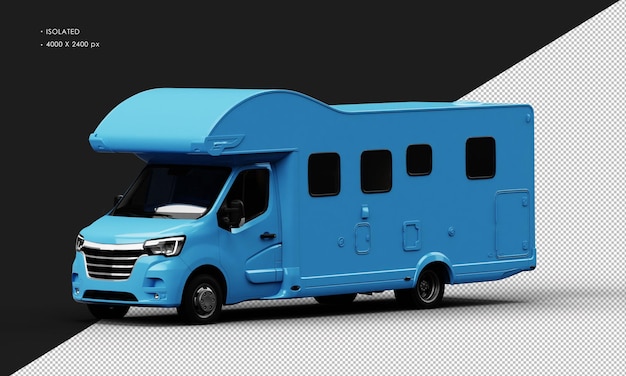 Geïsoleerde Realistische Glanzende Blauwe Reizen Camper Van Auto Van Links Vooraanzicht