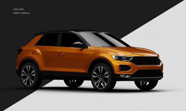 Geïsoleerde realistische glanzende bruine moderne stad SUV sportwagen van rechts vooraanzicht