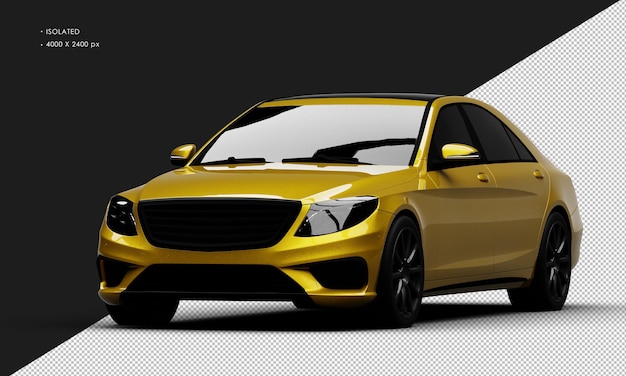 Geïsoleerde Realistische Glanzende Gele Luxe Elegante Stad Sedan Auto Van Links Voorkant Hoek View