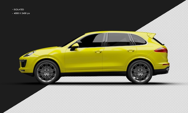 Geïsoleerde realistische glanzende gele luxe moderne sportwagen van linkerzijaanzicht