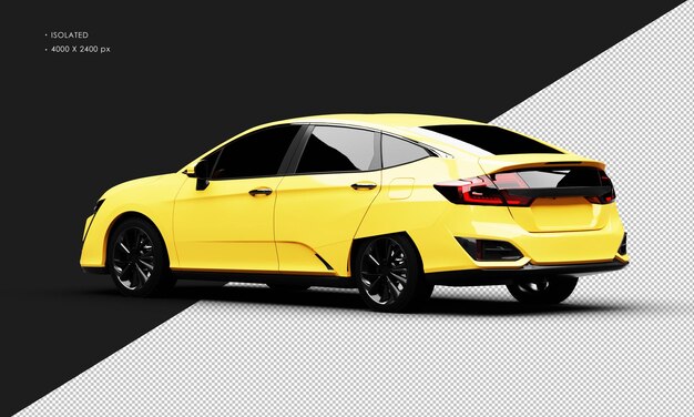 Geïsoleerde Realistische Glanzende Gele Sport Elegante Sedan Auto Van Links Achteraanzicht