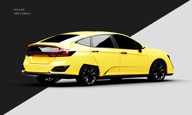 Geïsoleerde Realistische Glanzende Gele Sport Elegante Sedan Auto Van Rechts Achteraanzicht