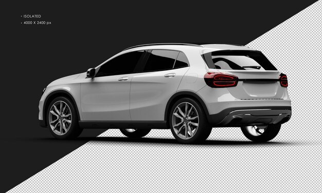 Geïsoleerde realistische glanzende grijze elegante SUV-auto van de stad van links achteraanzicht