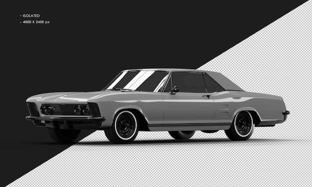 Geïsoleerde realistische glanzende grijze klassieke elegante sedan auto van links vooraanzicht