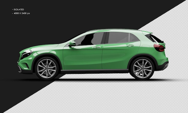 Geïsoleerde realistische glanzende groene elegante stad suv auto van links zijaanzicht