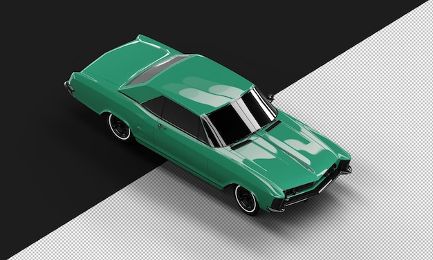 Geïsoleerde Realistische Glanzende Groene Klassieke Elegante Sedan Auto Van Boven Rechts Vooraanzicht