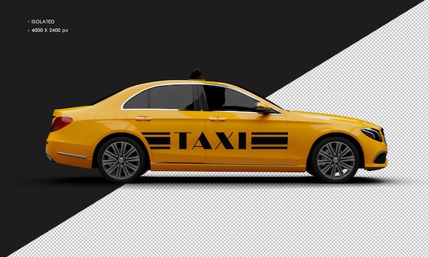 Geïsoleerde realistische glanzende metallic oranje luxe stadstaxi cab auto van rechts zijaanzicht