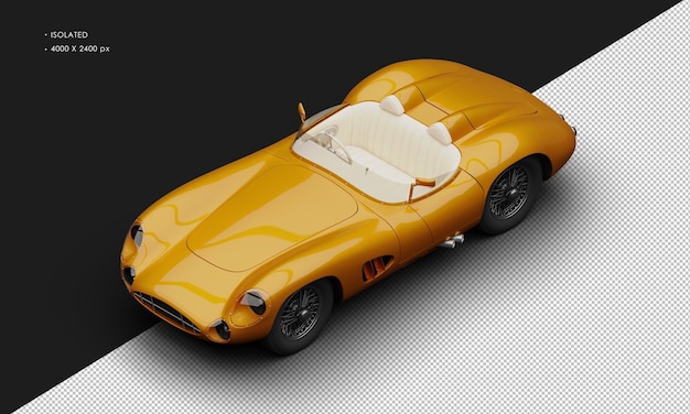 Geïsoleerde realistische glanzende metallic oranje sedan sport klassieke stadsauto van linksboven vooraanzicht